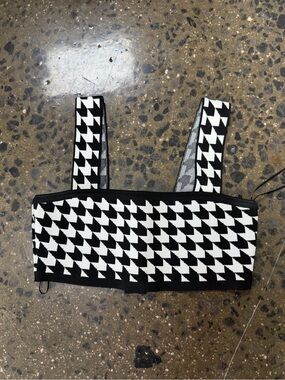 Balmain Black and White Houndstooth Knit Crop Top